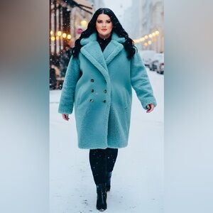 EUC Worthington SZ 1X “Catalina Jade” green double breasted Teddy coat/bust 54”.